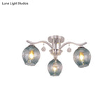 Modern Smoke Glass Bud Semi Ceiling Mount Light For Restaurants & Hotels - 3 - Light Crystal Lamp