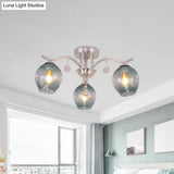 Modern Smoke Glass Bud Semi Ceiling Mount Light For Restaurants & Hotels - 3 - Light Crystal Lamp