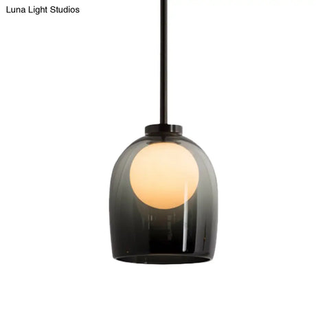Modern Smoke Gray/Clear Glass Bell Pendant Light - Stylish 1-Light Dining Room Hanging Lamp Kit