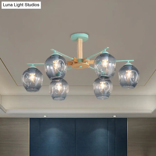 Modern Modo Pendant Chandelier - Smoke Gray Glass 3/6 Light Fixture For Living Room 6 / Green