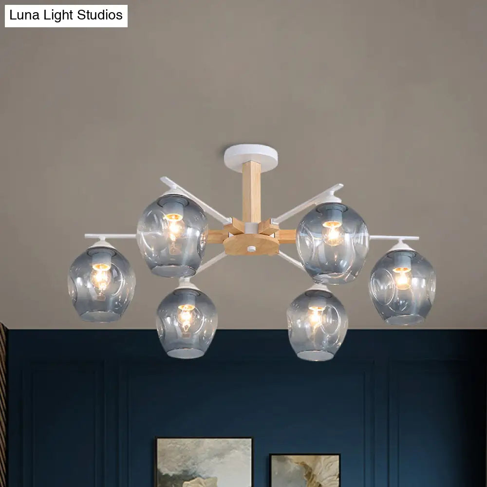 Modern Smoke Gray Glass Pendant Chandelier - 3/6 Light Modo Hanging Fixture For Living Room