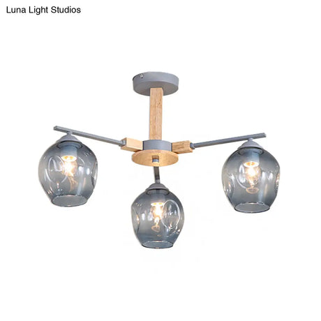 Modern Smoke Gray Glass Pendant Chandelier - 3/6 Light Modo Hanging Fixture For Living Room