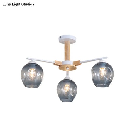 Modern Smoke Gray Glass Pendant Chandelier - 3/6 Light Modo Hanging Fixture For Living Room