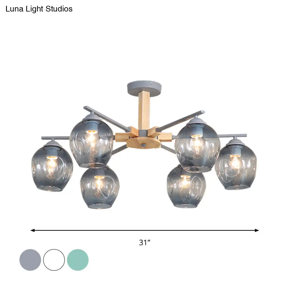 Modern Smoke Gray Glass Pendant Chandelier - 3/6 Light Modo Hanging Fixture For Living Room