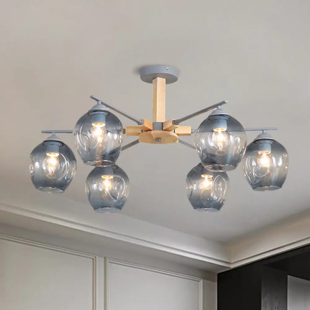Modern Smoke Gray Glass Pendant Chandelier - 3/6 Light Modo Hanging Fixture For Living Room 6 / Grey