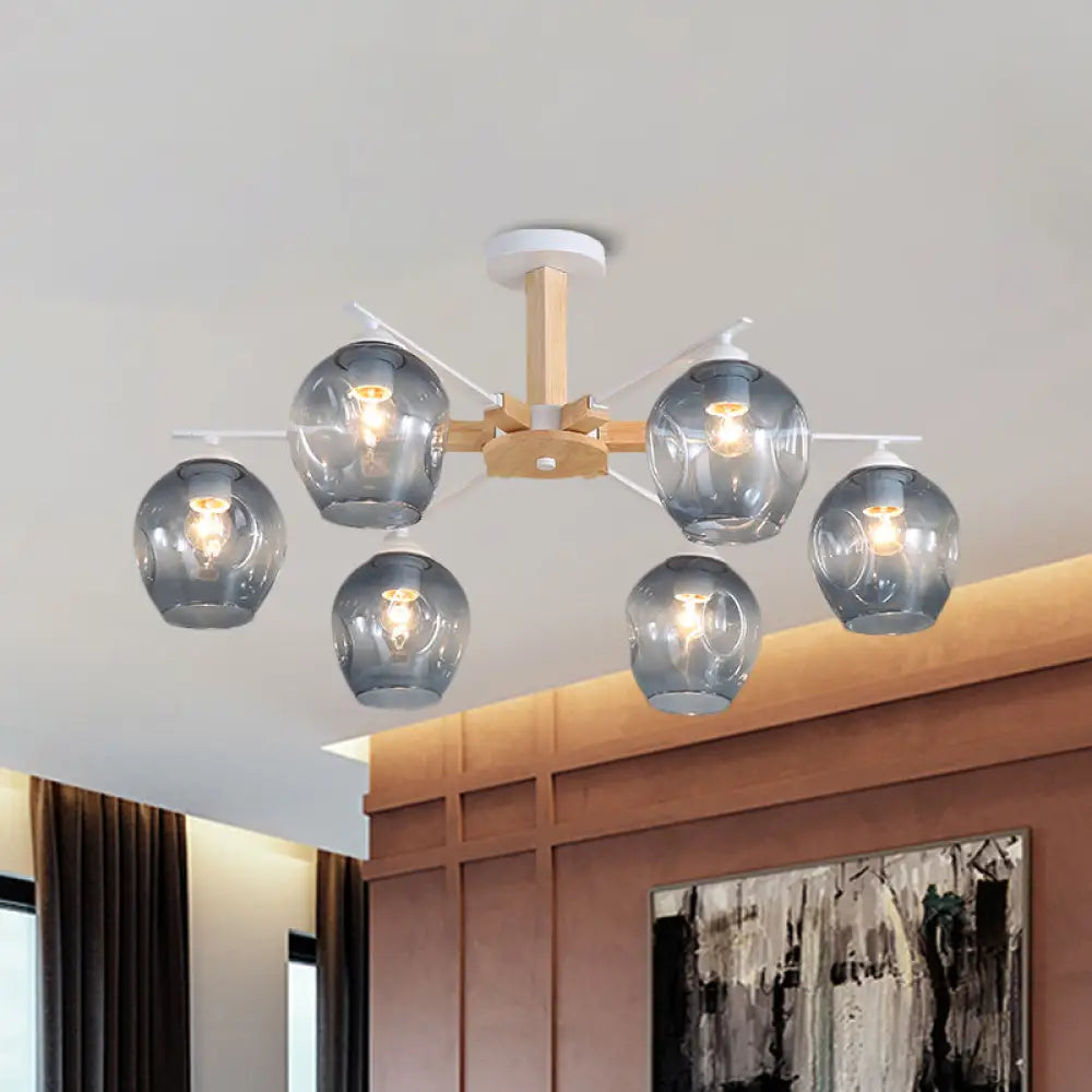 Modern Smoke Gray Glass Pendant Chandelier - 3/6 Light Modo Hanging Fixture For Living Room 6 /