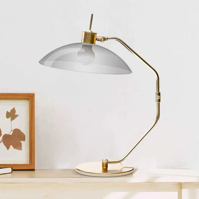 Modern Smoke Grey Glass Nightstand Lamp With Brass Task Lighting