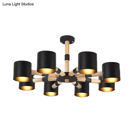 Modern Snowflake Hanging Light: Drum Shade Macaron Wood Chandelier For Living Room