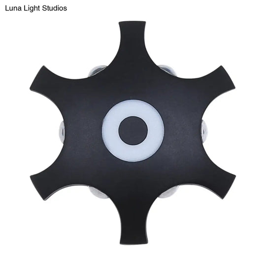 Modern Snowflake Outdoor Led Wall Light- Plastic 6-Bulb Flush Mount Sconce In Black- Warm/White
