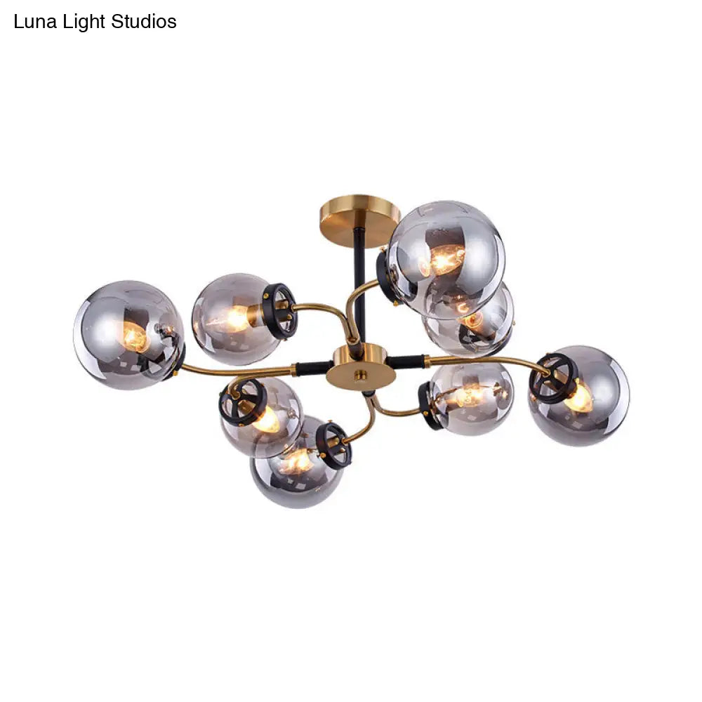 Modern Sphere Semi-Flush Ceiling Light In White/Smoke Gray Glass With 4/6/8 Lights For Living Room