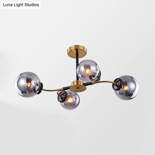 Modern Sphere Semi-Flush Ceiling Light In White/Smoke Gray Glass With 4/6/8 Lights For Living Room