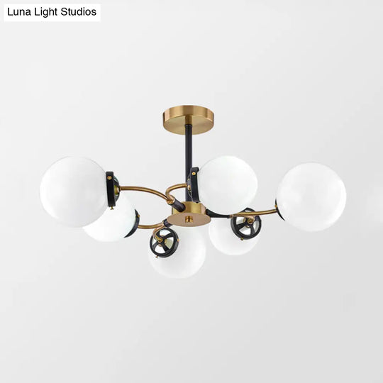 Modern Sphere Semi-Flush Ceiling Light In White/Smoke Gray Glass With 4/6/8 Lights For Living Room 6