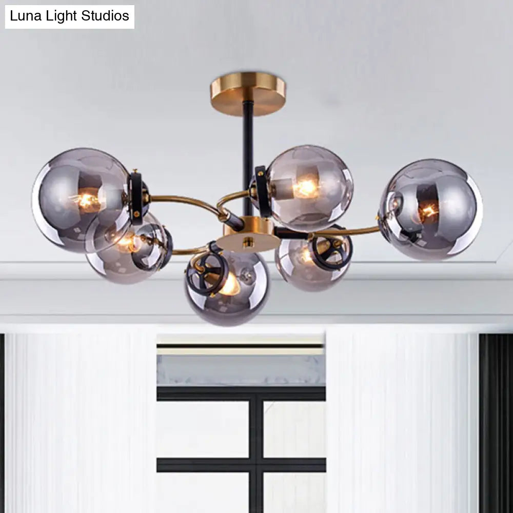 Modern Sphere Semi-Flush Ceiling Light In White/Smoke Gray Glass With 4/6/8 Lights For Living Room 6