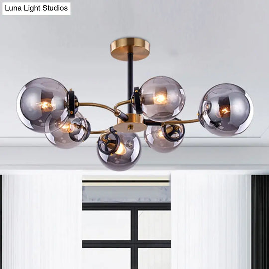 Modern Sphere Semi-Flush Ceiling Light In White/Smoke Gray Glass With 4/6/8 Lights For Living Room 6