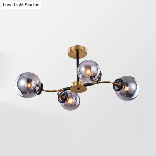 Modern Sphere Semi-Flush Ceiling Light In White/Smoke Gray Glass With 4/6/8 Lights For Living Room