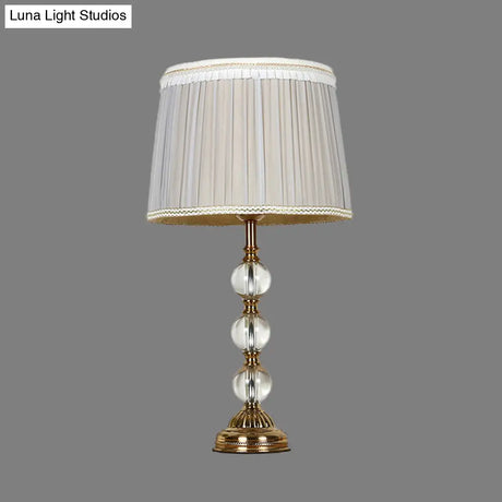 Modern Spherical Fabric Reading Light Nightstand Lamp In Grey With Clear Crystal Accent And 1 Bulb