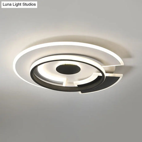 Modern Spliced Disc Thin Ceiling Light - Acrylic Led Flush Mount Fixture In Black & White