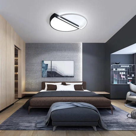 Modern Splicing Flush Mount Led Ceiling Light In Black/White With Dimming Control - 18’/21.5’ W