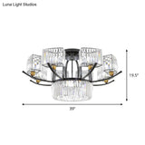 Modern Sputnik Crystal Block Flush Light Fixture - 9/12 Head Semi Mount In Black