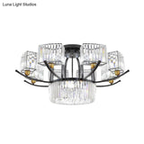 Modern Sputnik Crystal Block Flush Light Fixture - 9/12 Head Semi Mount In Black