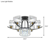 Modern Sputnik Crystal Block Flush Light Fixture - 9/12 Head Semi Mount In Black