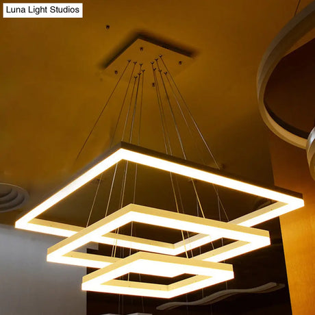 Modern Square Acrylic Chandelier: 1/2/3-Head White Ceiling Light Fixture In Warm/White