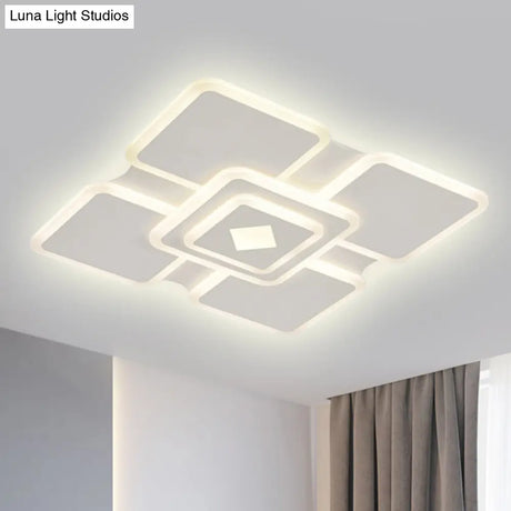 Modern Square Acrylic Led Ceiling Light In White With 3 Adjustable Brightness Levels
