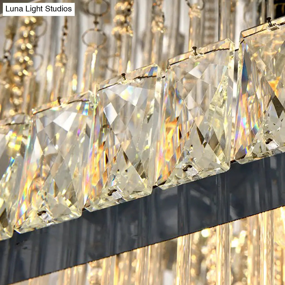 Modern Square Crystal Block Ceiling Light With 8 Heads - Nickel Flush Mount Lamp