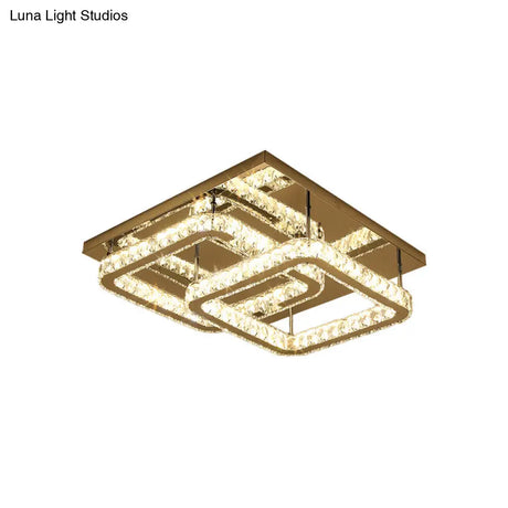 Modern Square Crystal Led Flush Mount Ceiling Light - Chrome Finish | Bedroom Lighting