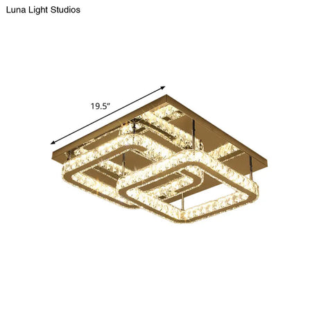 Modern Square Crystal Led Flush Mount Ceiling Light - Chrome Finish | Bedroom Lighting