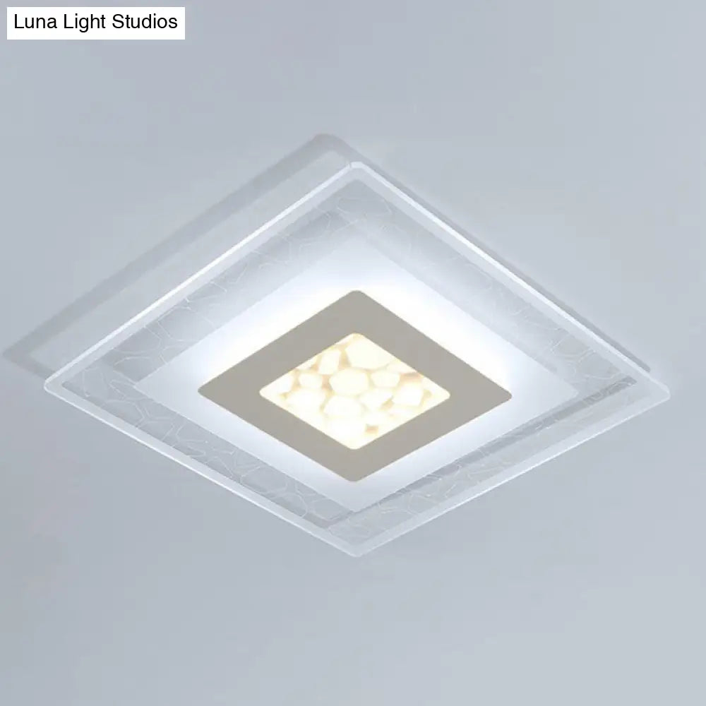 Modern Square Flush Led Ceiling Light Fixture For Bedroom Clear Acrylic Design / 8 2 Color