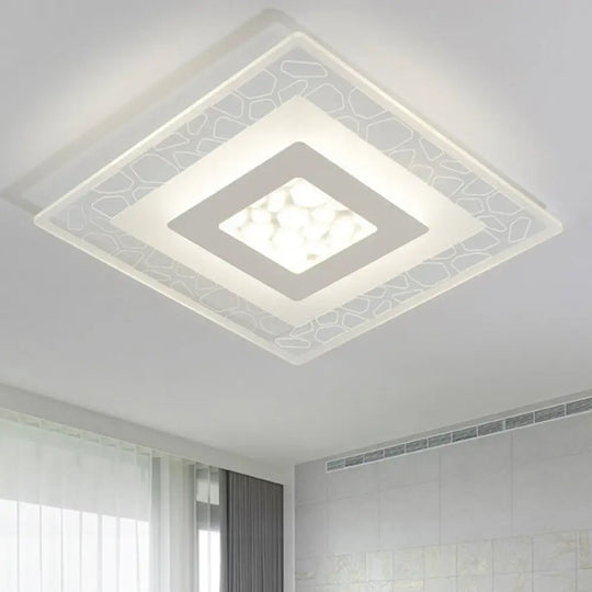 Modern Square Flush Led Ceiling Light Fixture For Bedroom Clear Acrylic Design / 8’ White