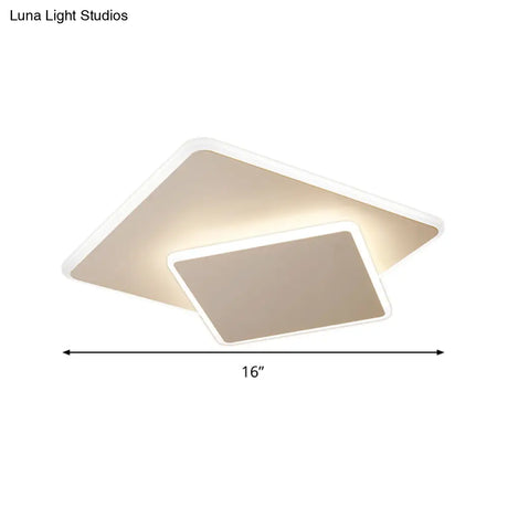 Modern Square Flush Mount Led Ceiling Light White/Coffee Acrylic 16’/19.5’ Wide Warm/White Lighting
