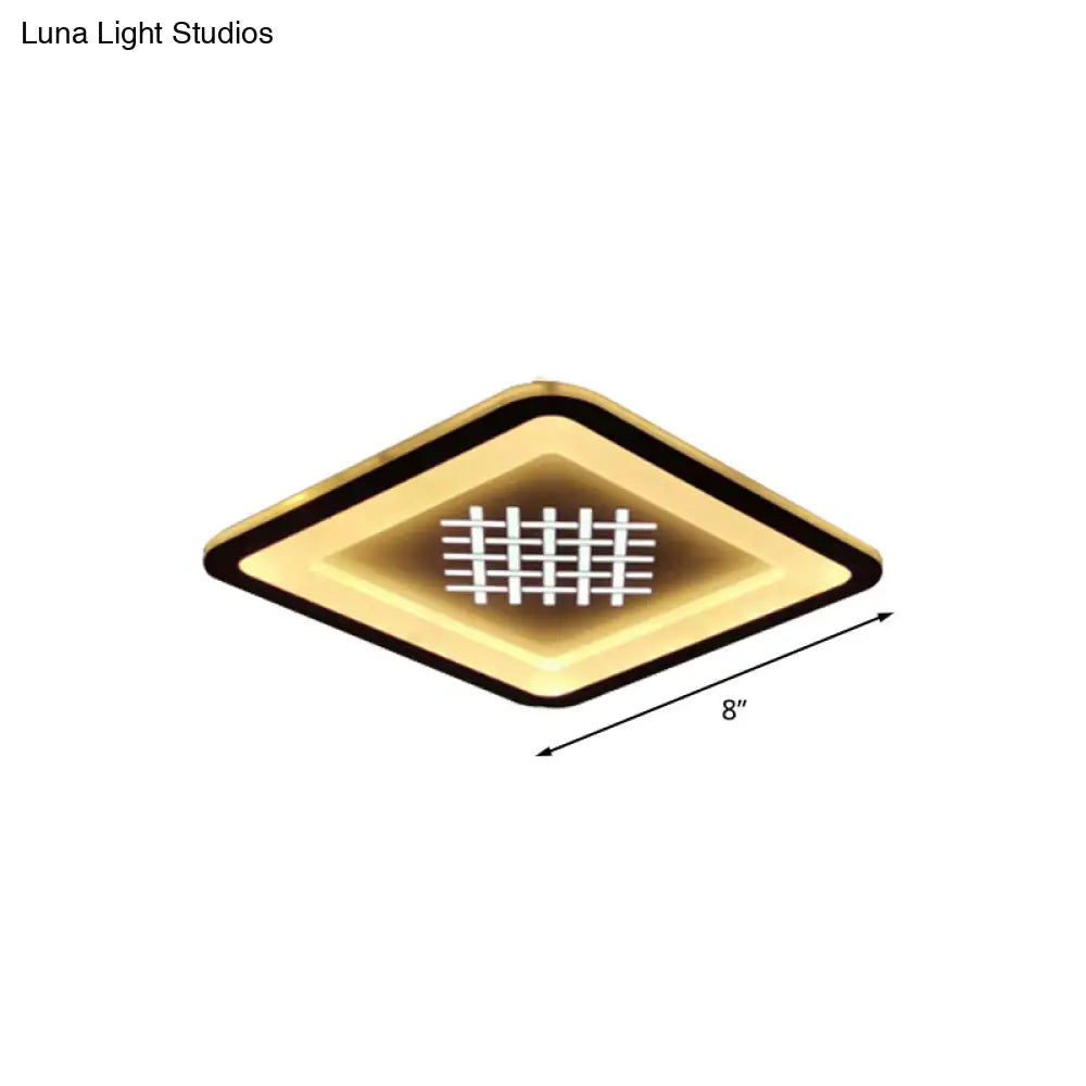 Modern Square Flush Mount Light: Led Acrylic Hallway Fixture In Black With Woven Grid Pattern