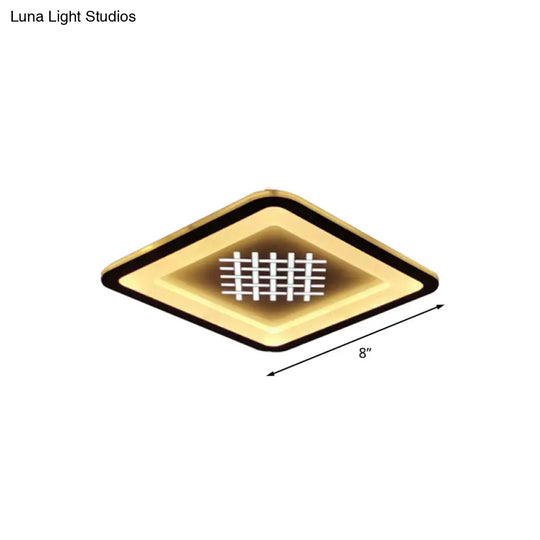 Modern Square Flush Mount Light: Led Acrylic Hallway Fixture In Black With Woven Grid Pattern