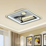 Modern Square Flushmount Led Lamp With Tree Pattern In White - Bedroom Fixture / B