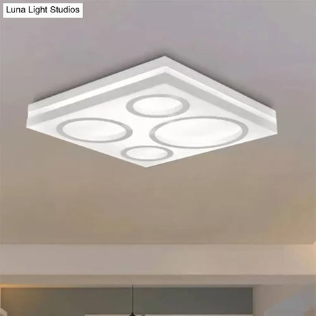 Modern Square Led Ceiling Light With Circular Pattern Acrylic White Finish - Ideal For Living Room