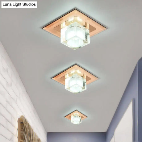 Modern Square Led Crystal Flushmount Ceiling Light Fixture For Entryways