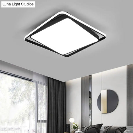 Modern Square Led Surface Mount Ceiling Light - Nordic Acrylic Black Flushmount For Bedroom