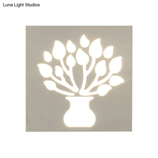 Modern Square Wall Sconce With Plant Metal Light - White For Bathroom