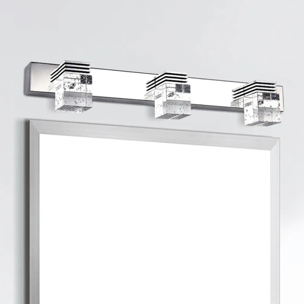 Modern Stainless Steel Bathroom Wall Light With Crystal Bubble Shade 3 / Stainless-Steel Warm