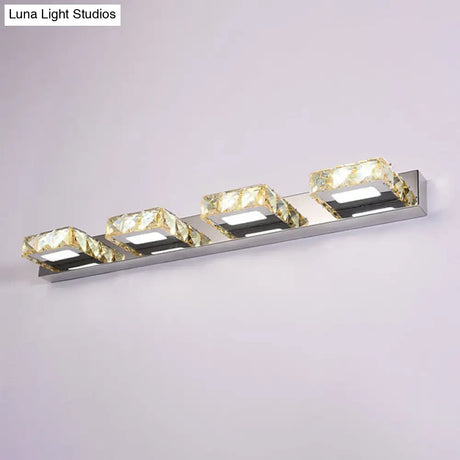 Modern Stainless Steel Crystal Vanity Sconce - 3/4 Light Beveled Design For Round/Square Bathroom
