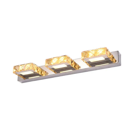 Modern Stainless Steel Crystal Vanity Sconce - 3/4 Light Beveled Design For Round/Square Bathroom
