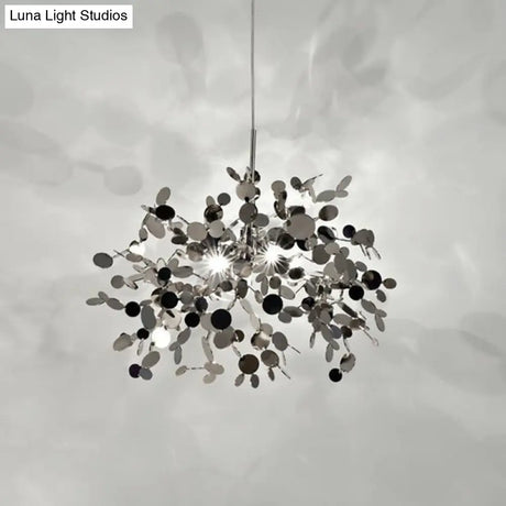 Modern Stainless Steel Leaf Pendant Light - Sequin Chandelier (3-Light) For Clothing Store