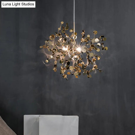 Modern Stainless Steel Leaf Pendant Light - Sequin Chandelier (3-Light) For Clothing Store