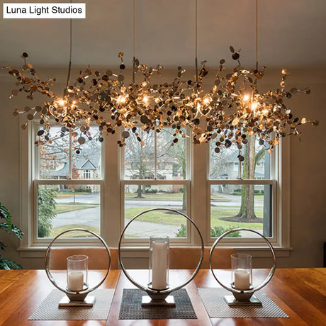 Modern Stainless Steel Leaf Pendant Light - Sequin Chandelier (3-Light) For Clothing Store