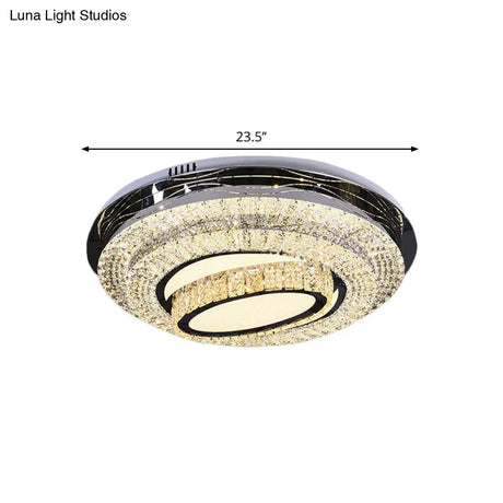 Modern Stainless - Steel Led Ceiling Mount - Clear Crystal Block Circular Flush Light For Great Room