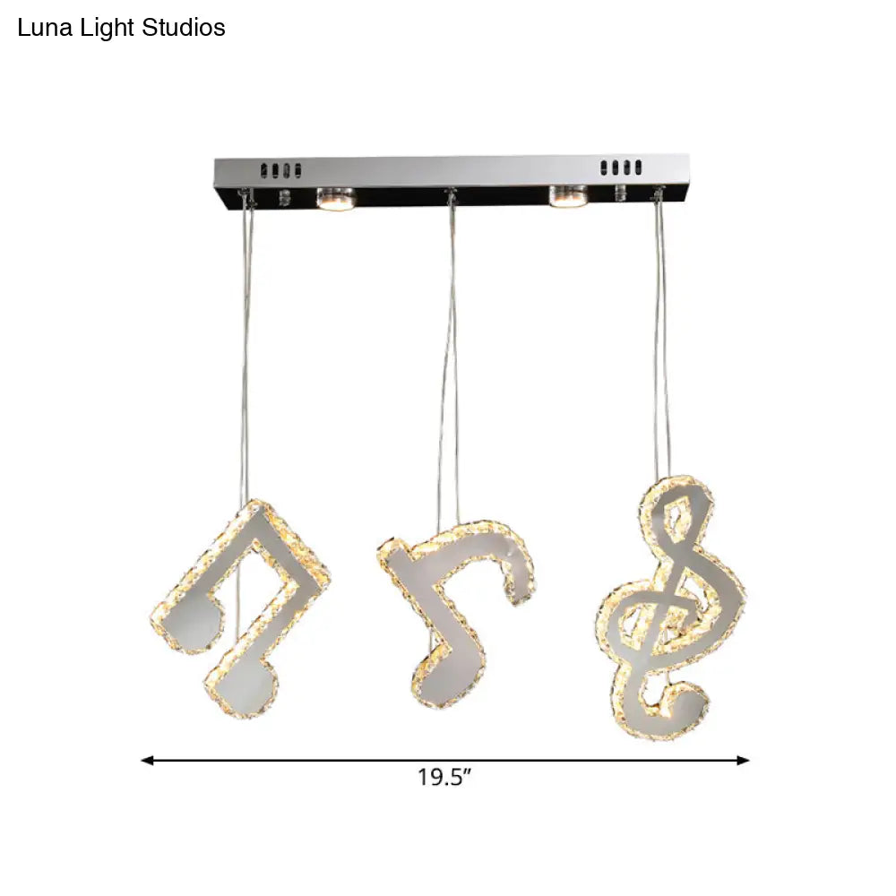 Stainless-Steel Led Swag Pendant Light With Clear Beveled Crystals And Musical Note Design