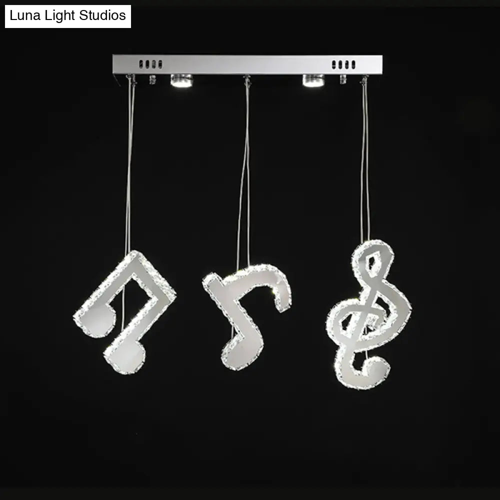 Stainless-Steel Led Swag Pendant Light With Clear Beveled Crystals And Musical Note Design