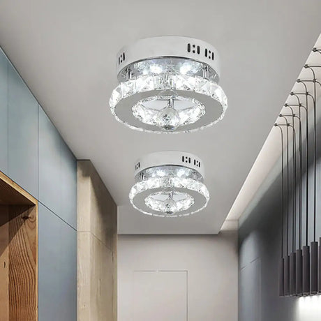Modern Stainless - Steel Semi Flush Led Lighting Fixture With White/Warm Light And Clear Beveled
